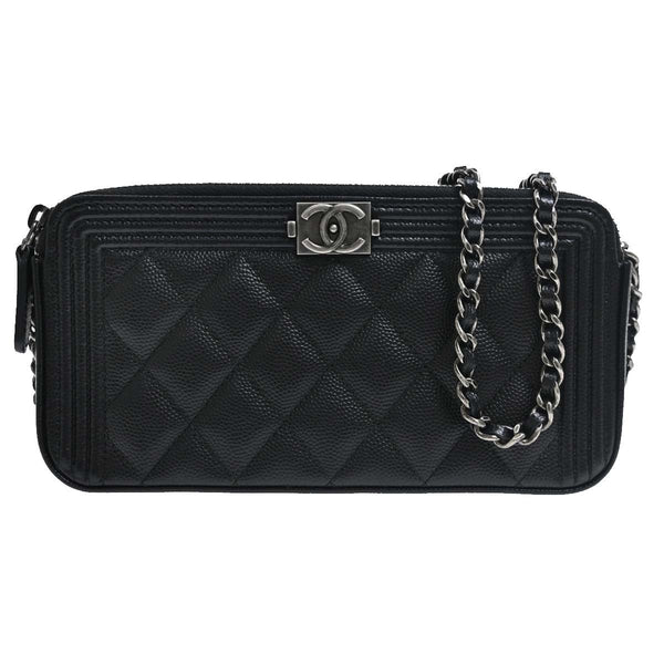 Chanel Boy Double Zip Clutch in Pelle di Vitello Nero Vintage