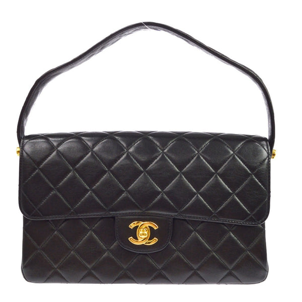 Chanel Black Lambskin Double Sided Flap Handbag Vintage