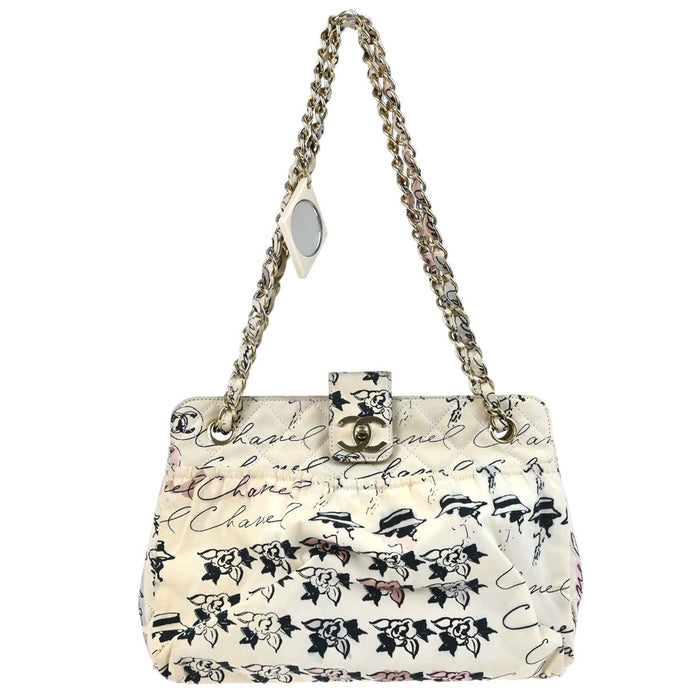 Chanel Graffiti Rue Cambon Camelia in Tela Bianco Vintage