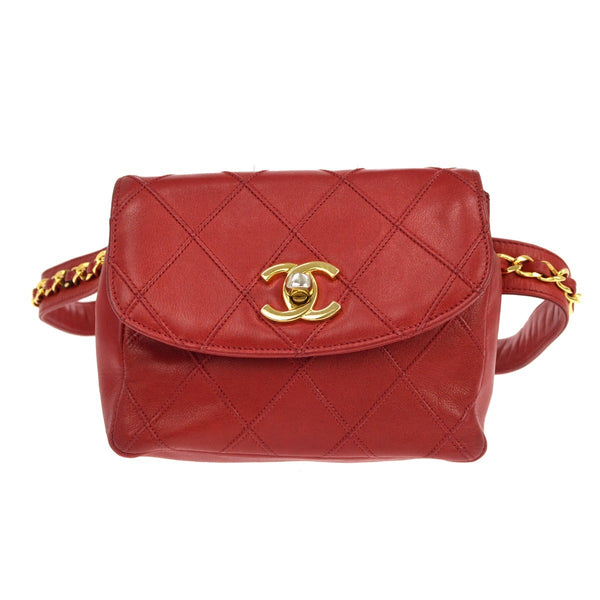 Chanel Marsupio con Catena in Pelle di Agnello Rosso Vintage