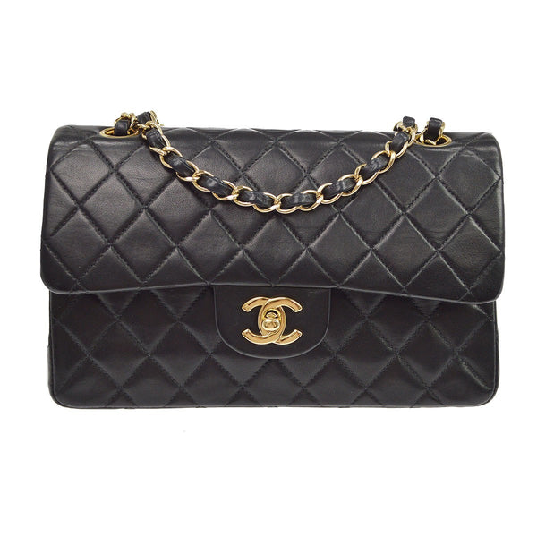 Chanel Black Lambskin Small Classic Double Flap Shoulder Bag Vintage