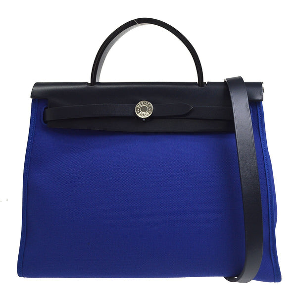 Hermès Herbag Zip PM 31 in Tela e Pelle Blu Vintage