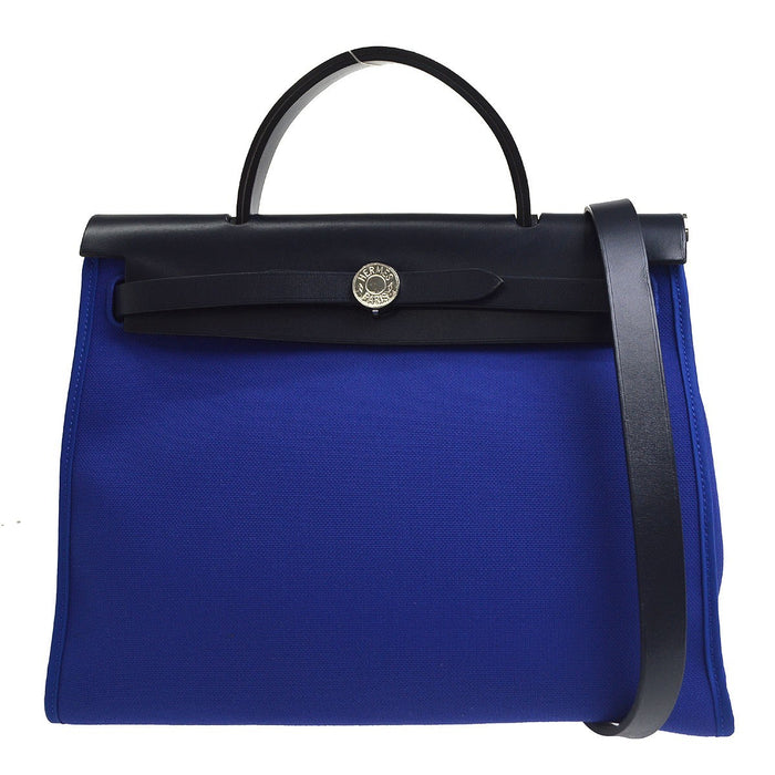 Hermès Herbag Zip PM 31 in Tela e Pelle Blu Vintage