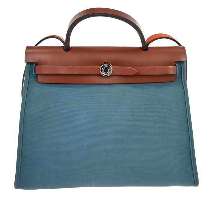 Hermès Herbag Zip PM in Tela e Pelle Blu Vintage