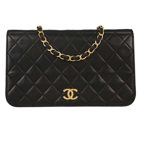 Borsa Chanel Pushlock Full Flap Vintage in Pelle di Agnello Nera