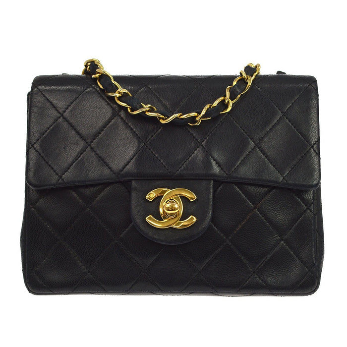 Borsa Chanel Mini Classic Flap Quadrata Vintage in Pelle di Agnello Nera