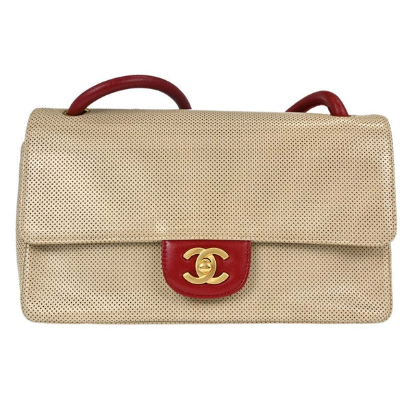 Borsa Chanel Single Flap Media Vintage in Vernice Beige e Rossa