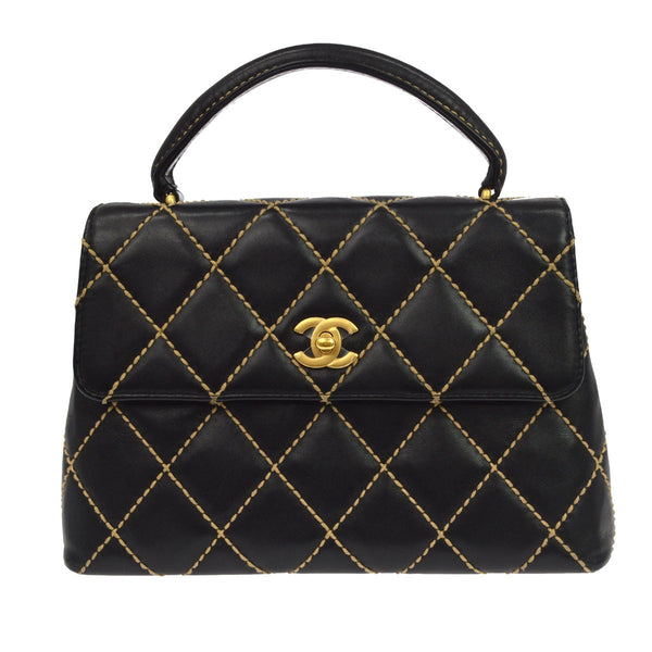 Borsa Chanel Wild Stitch Vintage in Pelle di Vitello Nera
