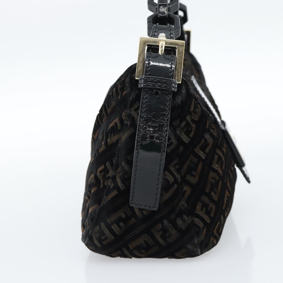 FENDI Zucchino Canvas Chain Baguette Bag Velluto Nero Originale | Oro