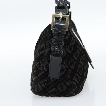 FENDI Zucchino Canvas Chain Baguette Bag Velluto Nero Originale | Oro