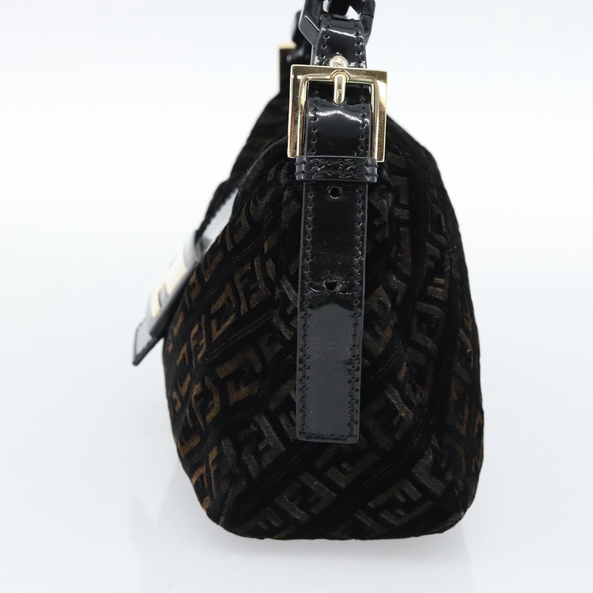 FENDI Zucchino Canvas Chain Baguette Bag Velluto Nero Originale | Oro