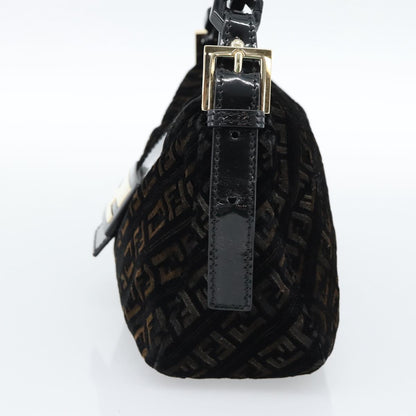 FENDI Zucchino Canvas Chain Baguette Bag Velluto Nero Originale | Oro