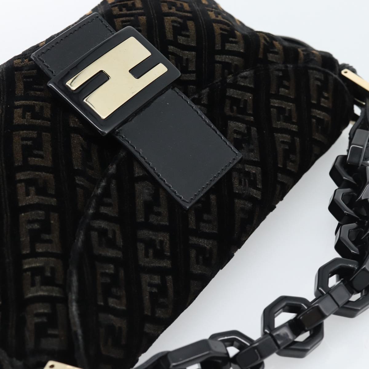 FENDI Zucchino Canvas Chain Baguette Bag Velluto Nero Originale | Oro