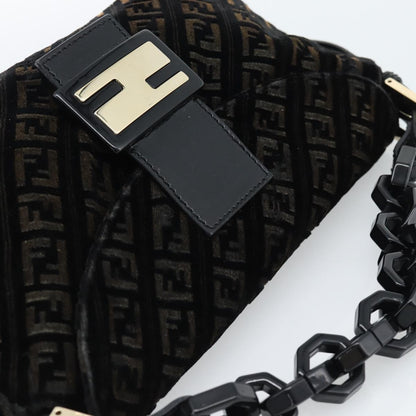 FENDI Zucchino Canvas Chain Baguette Bag Velluto Nero Originale | Oro