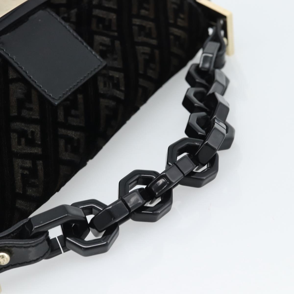 FENDI Zucchino Canvas Chain Baguette Bag Velluto Nero Originale | Oro