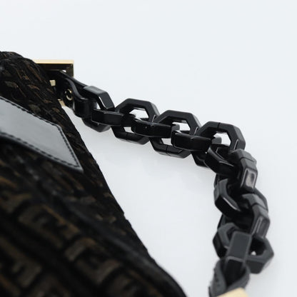FENDI Zucchino Canvas Chain Baguette Bag Velluto Nero Originale | Oro