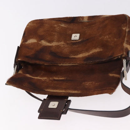 FENDI Mamma Baguette Shoulder Bag Harako Leather Brown Silver Auth 185431SAV