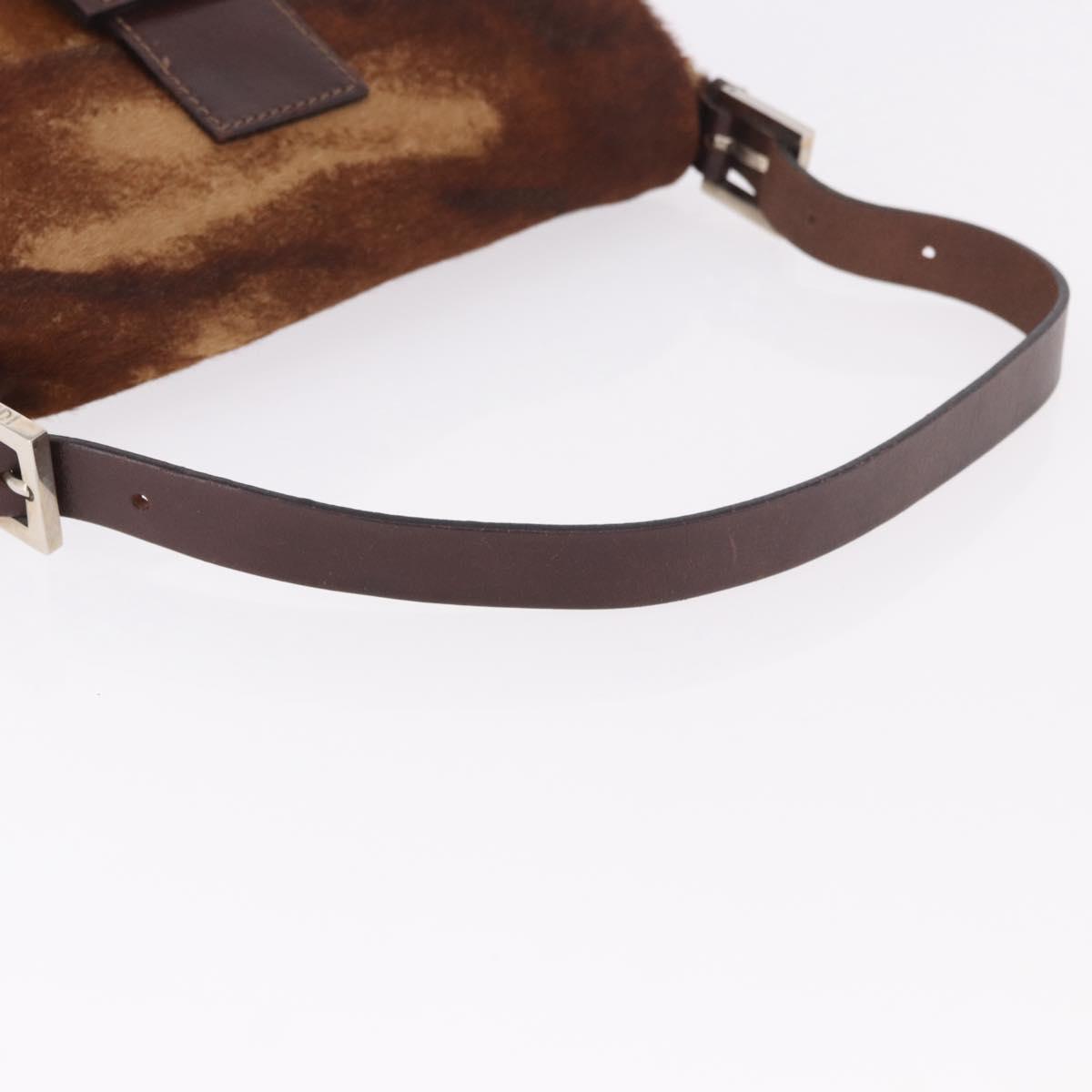 FENDI Mamma Baguette Shoulder Bag Harako Leather Brown Silver Auth 185431SAV