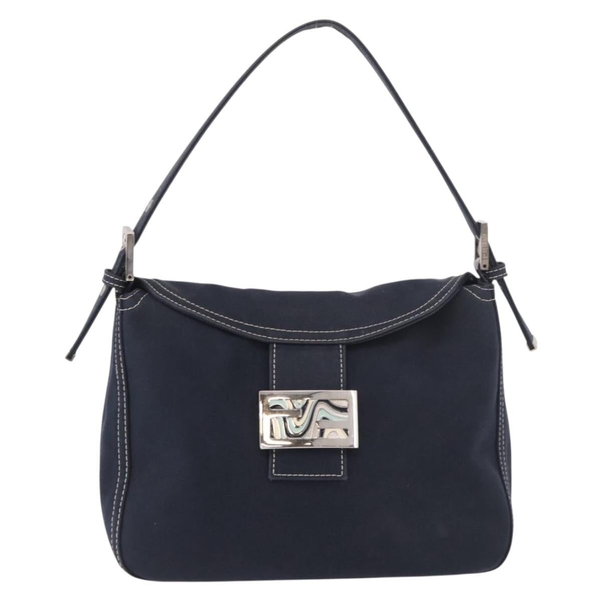 FENDI Mamma Baguette Bag Tela Navy Originale | Borsa a Tracolla Argento