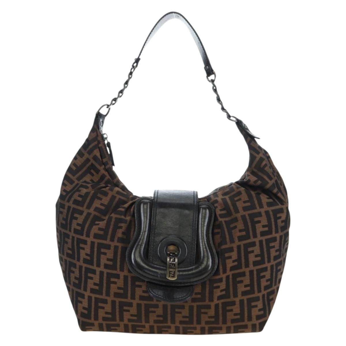 FENDI Zucca Canvas Chain Bag Nero Marrone Originale | Borsa a Catena