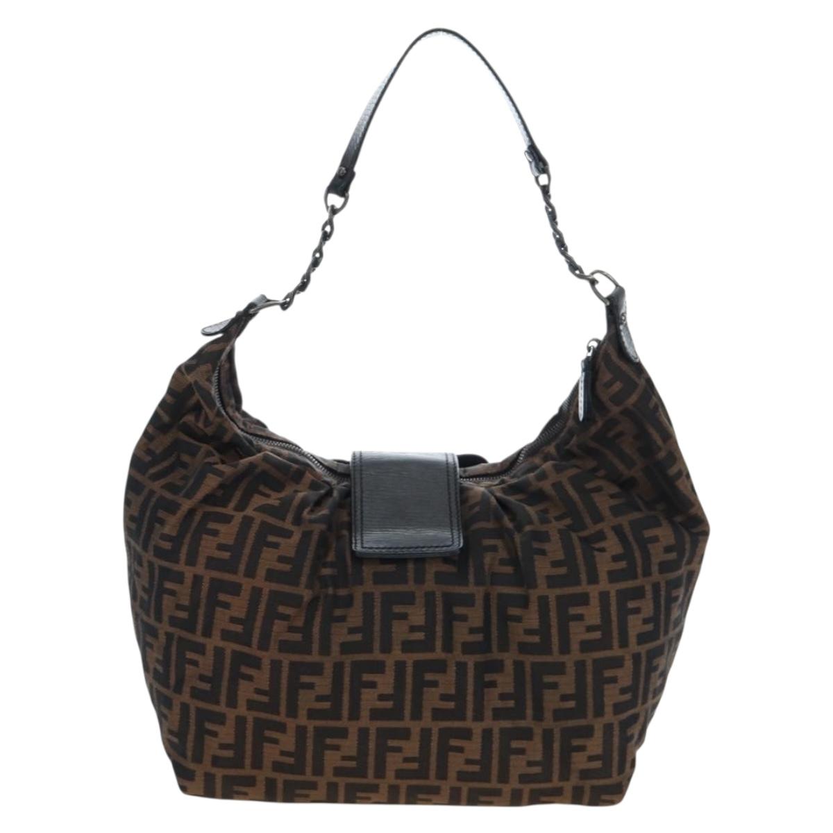 FENDI Zucca Canvas Chain Bag Nero Marrone Originale | Borsa a Catena