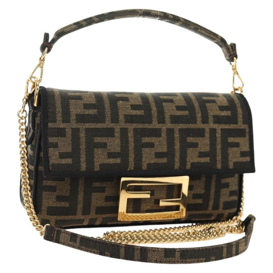 FENDI Chain Baguette Bag 2Way Marrone Nero Originale | Zucca Canvas