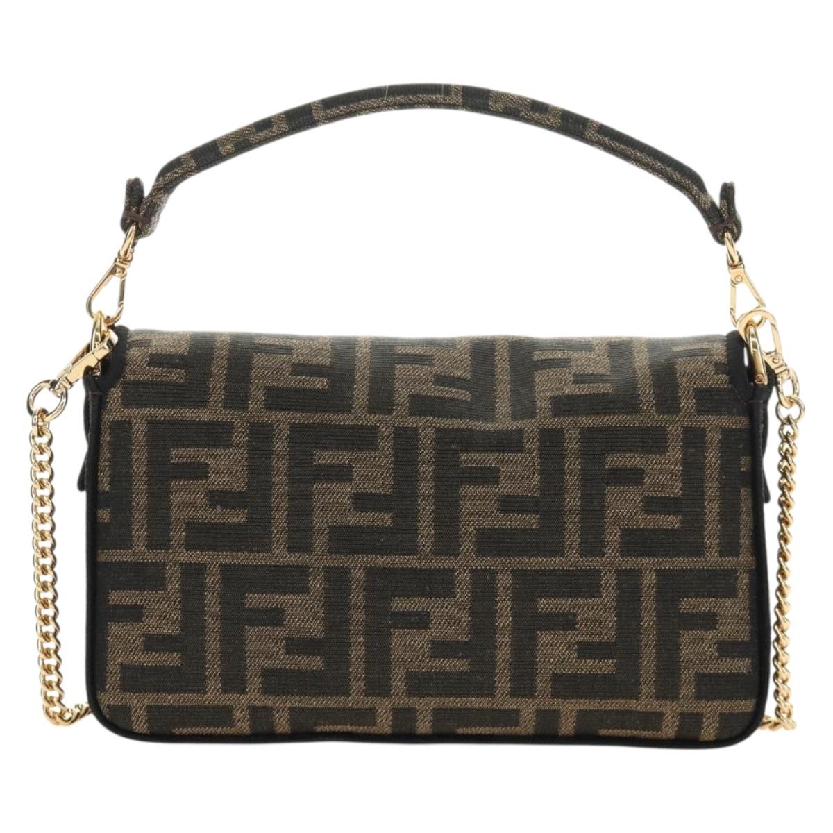 FENDI Chain Baguette Bag 2Way Marrone Nero Originale | Zucca Canvas