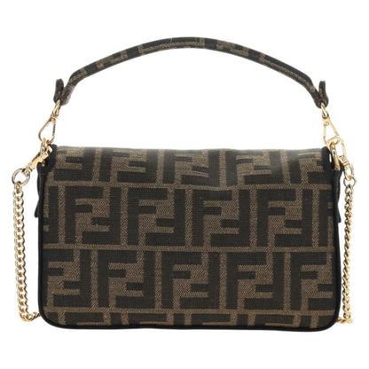 FENDI Chain Baguette Bag 2Way Marrone Nero Originale | Zucca Canvas