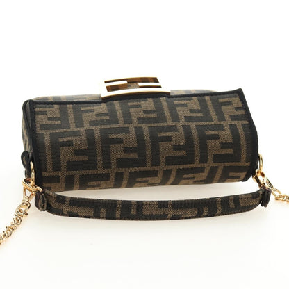 FENDI Chain Baguette Bag 2Way Marrone Nero Originale | Zucca Canvas