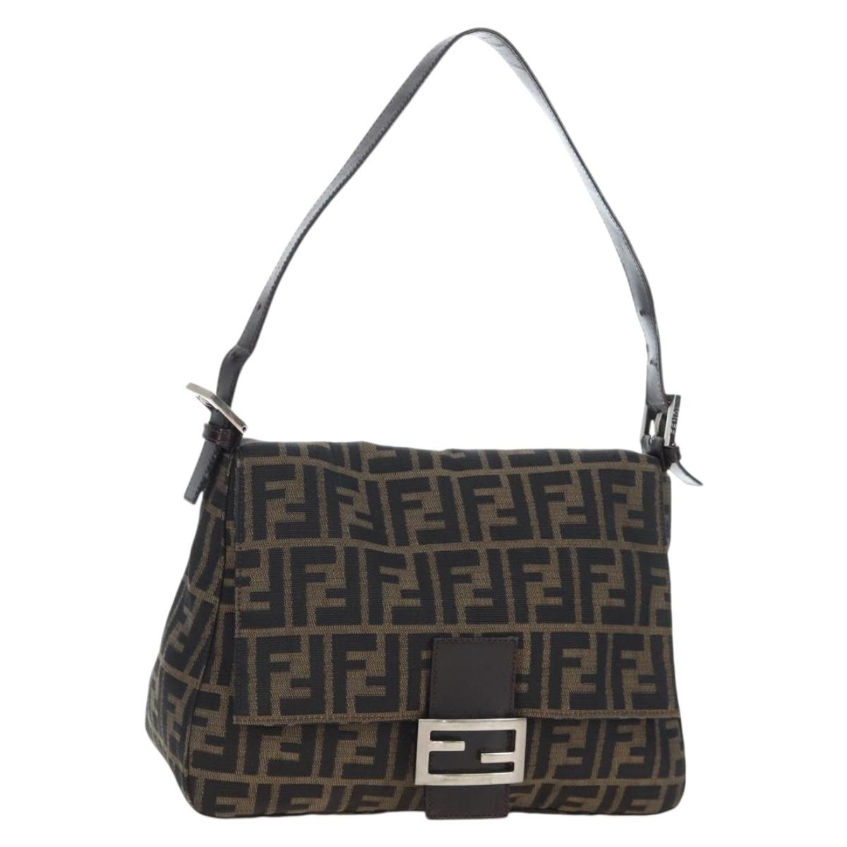 FENDI Zucca Canvas Baguette Tote Bag Marrone Nero Originale