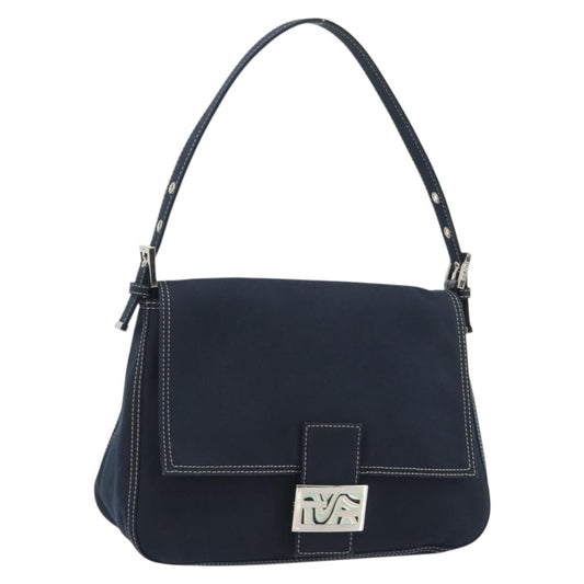 FENDI Mamma Baguette Bag Tela Navy Originale | Borsa a Tracolla Argento