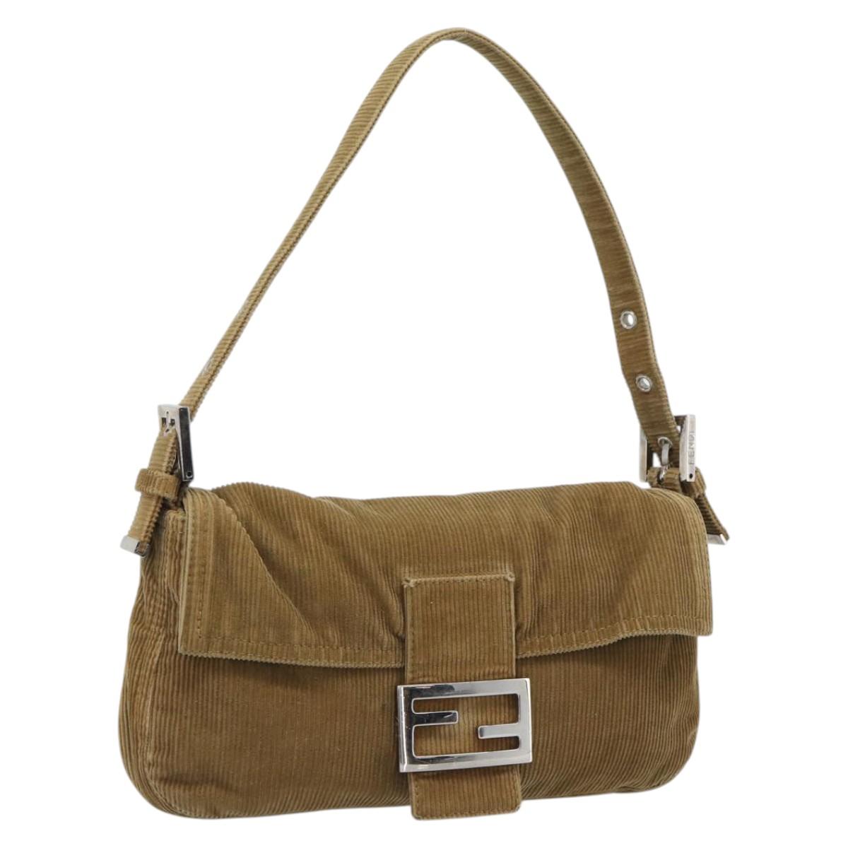 FENDI Mamma Baguette Bag Velluto a Coste Beige Originale | Borsa Argento