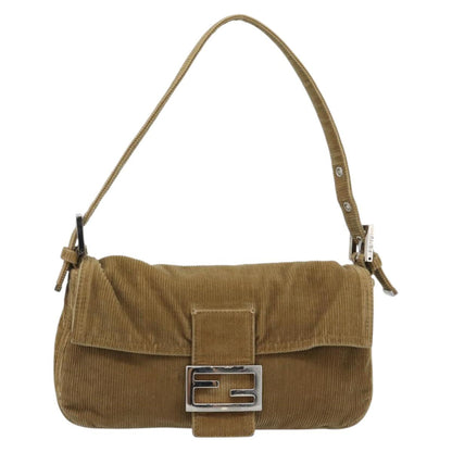 FENDI Mamma Baguette Bag Velluto a Coste Beige Originale | Borsa Argento