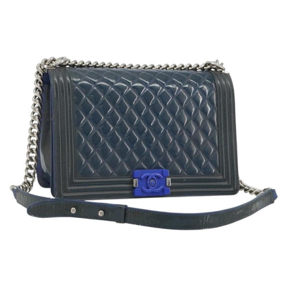 CHANEL Boy Chanel Chain Bag Blu Originale | Vernice Argento