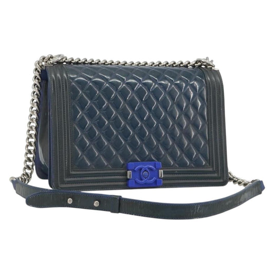 CHANEL Boy Chanel Chain Bag Blu Originale | Vernice Argento