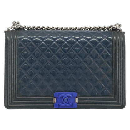 CHANEL Boy Chanel Chain Bag Blu Originale | Vernice Argento