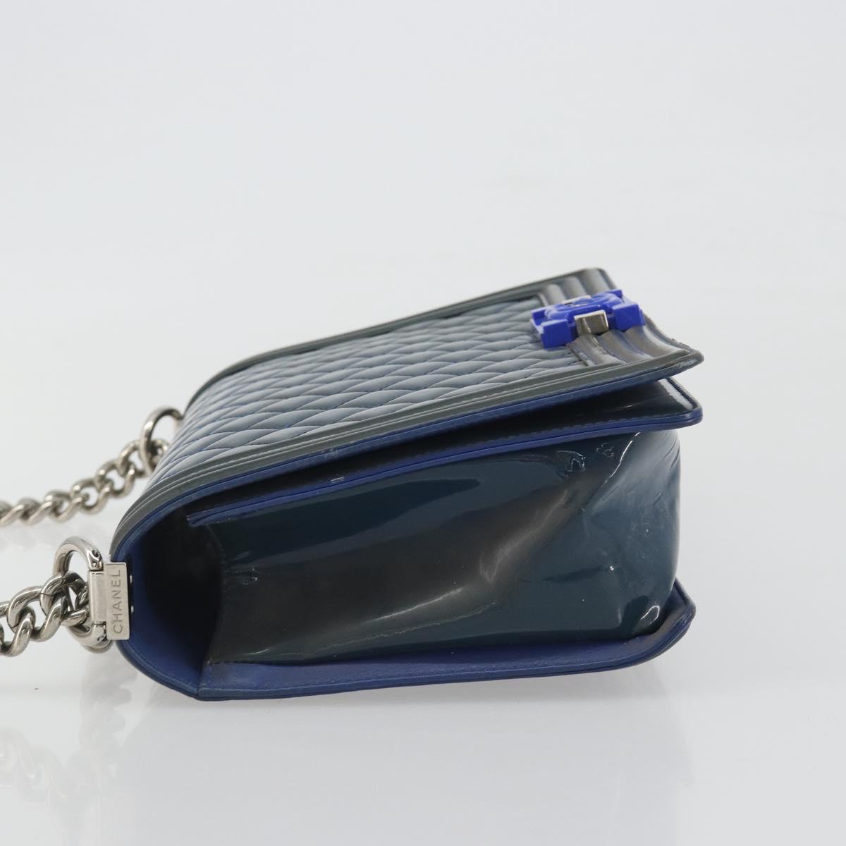 CHANEL Boy Chanel Chain Bag Blu Originale | Vernice Argento