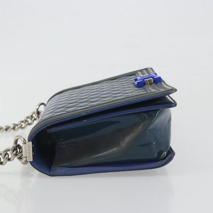 CHANEL Boy Chanel Chain Bag Blu Originale | Vernice Argento
