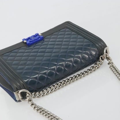 CHANEL Boy Chanel Chain Bag Blu Originale | Vernice Argento