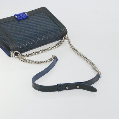 CHANEL Boy Chanel Chain Bag Blu Originale | Vernice Argento
