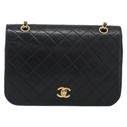CHANEL Matelasse Chain Shoulder Bag Lamb Skin Black Gold CC Auth 194871V