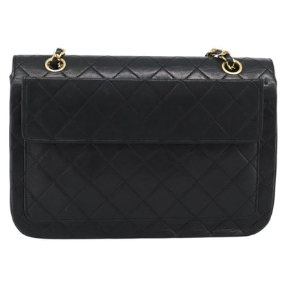 CHANEL Matelasse Chain Shoulder Bag Lamb Skin Black Gold CC Auth 194871V