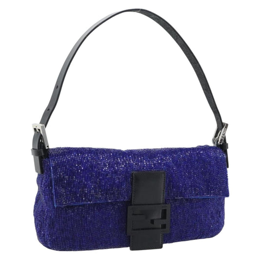 FENDI Mamma Baguette Bag Perline Blu Originale | Borsa Ricamata Argento