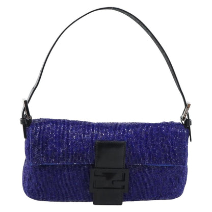 FENDI Mamma Baguette Shoulder Bag Beads Blue Silver Auth 194919SAM