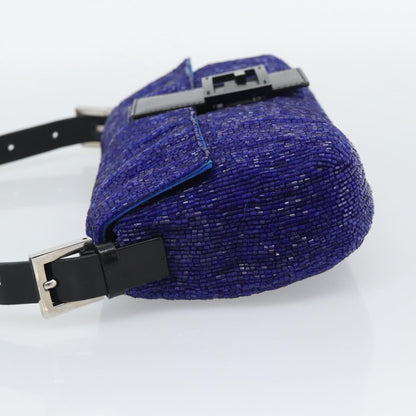 FENDI Mamma Baguette Shoulder Bag Beads Blue Silver Auth 194919SAM