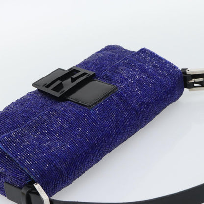 FENDI Mamma Baguette Shoulder Bag Beads Blue Silver Auth 194919SAM