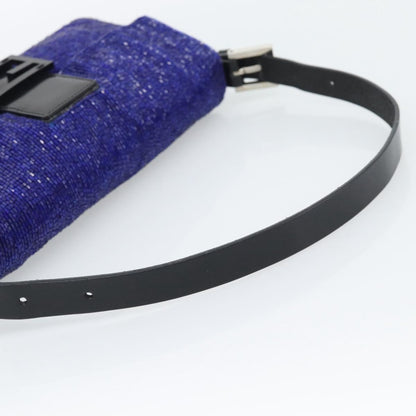 FENDI Mamma Baguette Shoulder Bag Beads Blue Silver Auth 194919SAM