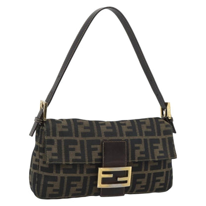 FENDI Zucca Canvas Mamma Baguette Shoulder Bag Brown Black Auth 195009M