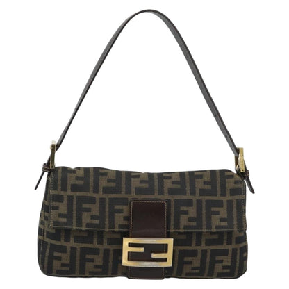 FENDI Zucca Canvas Mamma Baguette Shoulder Bag Brown Black Auth 195009M