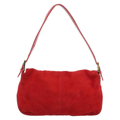 FENDI Mamma Baguette Shoulder Bag Suede Red Gold Auth 195245SM